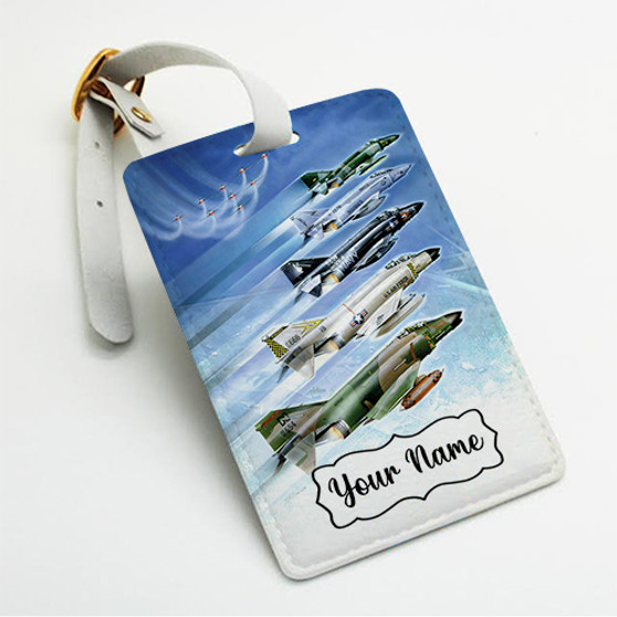 Pastele F 4 Phantom Poster Custom Luggage Tags Personalized Name PU Leather Luggage Tag With Strap Awesome Baggage Hanging Suitcase Bag Tags Name ID Labels Travel Bag Accessories