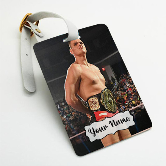 Pastele Gunther WWE Wrestle Mania Custom Luggage Tags Personalized Name PU Leather Luggage Tag With Strap Awesome Baggage Hanging Suitcase Bag Tags Name ID Labels Travel Bag Accessories