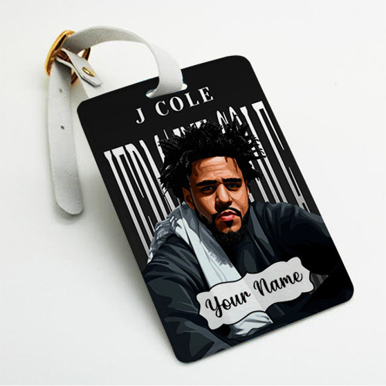 Pastele J Cole Hip Hop Custom Luggage Tags Personalized Name PU Leather Luggage Tag With Strap Awesome Baggage Hanging Suitcase Bag Tags Name ID Labels Travel Bag Accessories