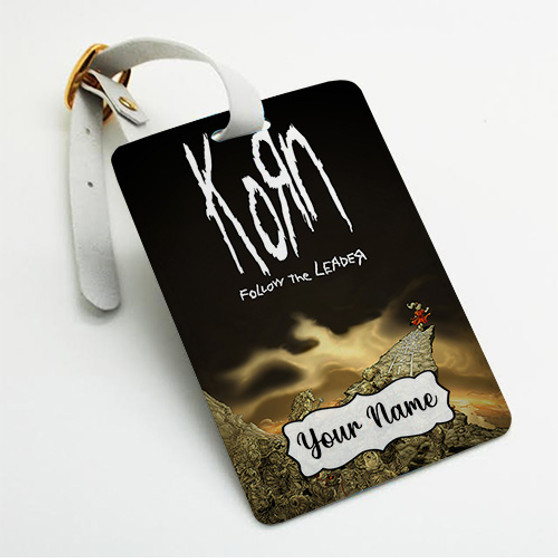 Pastele Korn Follow The Leader Custom Luggage Tags Personalized Name PU Leather Luggage Tag With Strap Awesome Baggage Hanging Suitcase Bag Tags Name ID Labels Travel Bag Accessories