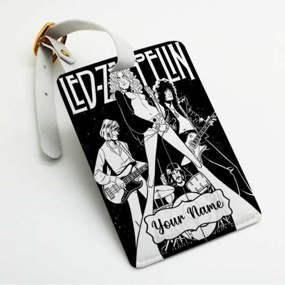 Pastele Led Zeppelin Black and White Custom Luggage Tags Personalized Name PU Leather Luggage Tag With Strap Awesome Baggage Hanging Suitcase Bag Tags Name ID Labels Travel Bag Accessories
