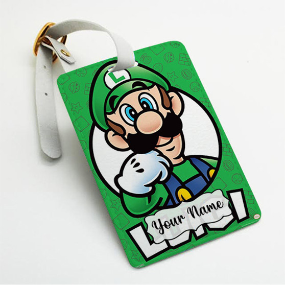 Pastele Luigi Super Mario Bros Nintendo Custom Luggage Tags Personalized Name PU Leather Luggage Tag With Strap Awesome Baggage Hanging Suitcase Bag Tags Name ID Labels Travel Bag Accessories