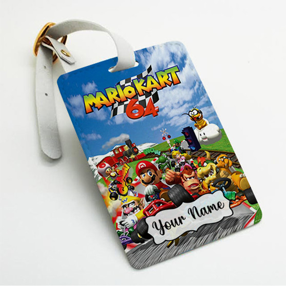 Pastele Mario Kart 64 Custom Luggage Tags Personalized Name PU Leather Luggage Tag With Strap Awesome Baggage Hanging Suitcase Bag Tags Name ID Labels Travel Bag Accessories