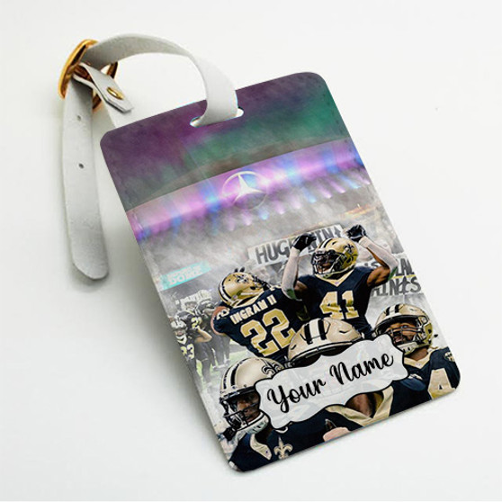 Pastele New Orleans Saints NFL 2022 Custom Luggage Tags Personalized Name PU Leather Luggage Tag With Strap Awesome Baggage Hanging Suitcase Bag Tags Name ID Labels Travel Bag Accessories