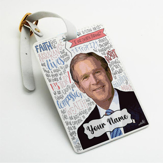 Pastele Qeorge W Bush Quotes Custom Luggage Tags Personalized Name PU Leather Luggage Tag With Strap Awesome Baggage Hanging Suitcase Bag Tags Name ID Labels Travel Bag Accessories