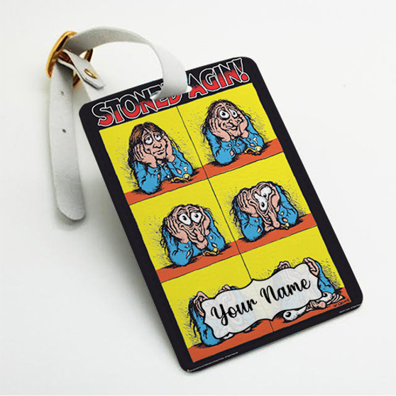 Pastele Stoned Agin Robert Crumb Custom Luggage Tags Personalized Name PU Leather Luggage Tag With Strap Awesome Baggage Hanging Suitcase Bag Tags Name ID Labels Travel Bag Accessories