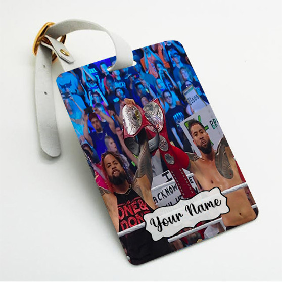 Pastele The Usos WWE Wrestle Mania Custom Luggage Tags Personalized Name PU Leather Luggage Tag With Strap Awesome Baggage Hanging Suitcase Bag Tags Name ID Labels Travel Bag Accessories