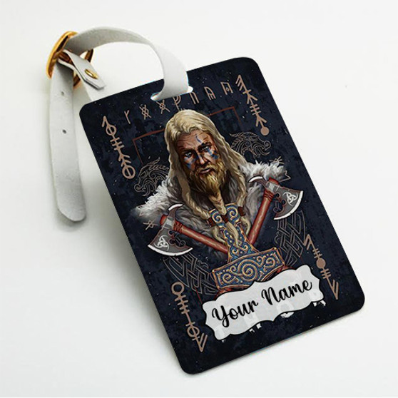 Pastele Thor Asgard Custom Luggage Tags Personalized Name PU Leather Luggage Tag With Strap Awesome Baggage Hanging Suitcase Bag Tags Name ID Labels Travel Bag Accessories