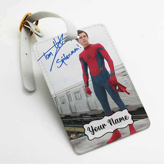 Pastele Tom Holland Spiderman Signed Custom Luggage Tags Personalized Name PU Leather Luggage Tag With Strap Awesome Baggage Hanging Suitcase Bag Tags Name ID Labels Travel Bag Accessories