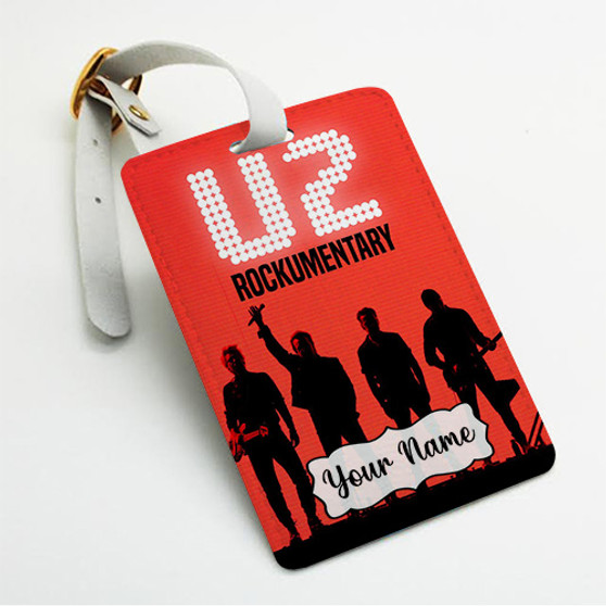 Pastele U2 Rockumentary Custom Luggage Tags Personalized Name PU Leather Luggage Tag With Strap Awesome Baggage Hanging Suitcase Bag Tags Name ID Labels Travel Bag Accessories