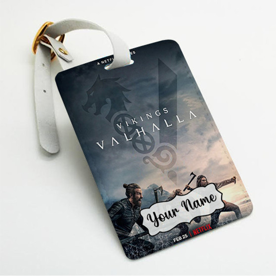 Pastele Vikings Valhalla Custom Luggage Tags Personalized Name PU Leather Luggage Tag With Strap Awesome Baggage Hanging Suitcase Bag Tags Name ID Labels Travel Bag Accessories