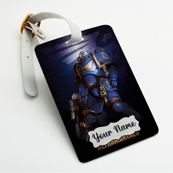 Pastele Warhammer 40 K Ultramarines Custom Luggage Tags Personalized Name PU Leather Luggage Tag With Strap Awesome Baggage Hanging Suitcase Bag Tags Name ID Labels Travel Bag Accessories