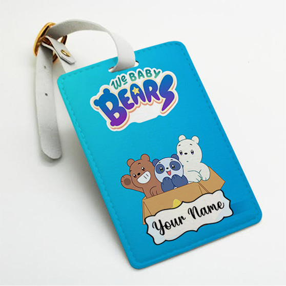 Pastele We Baby Bears Custom Luggage Tags Personalized Name PU Leather Luggage Tag With Strap Awesome Baggage Hanging Suitcase Bag Tags Name ID Labels Travel Bag Accessories