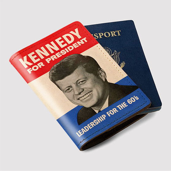 Pastele John F Kennedy for President Custom Passport Wallet Case With Credit Card Holder Awesome Personalized PU Leather Travel Trip Vacation Baggage Cover
