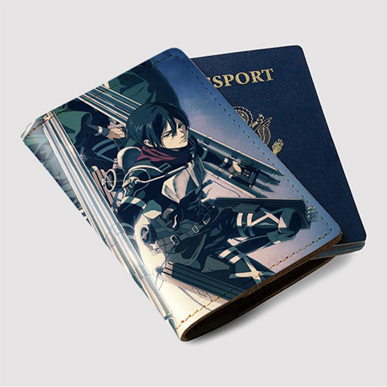 Pastele Mikasa Ackerman Attack on Titan The Final Season Custom Passport Wallet Case With Credit Card Holder Awesome Personalized PU Leather Travel Trip Vacation Baggage Cover