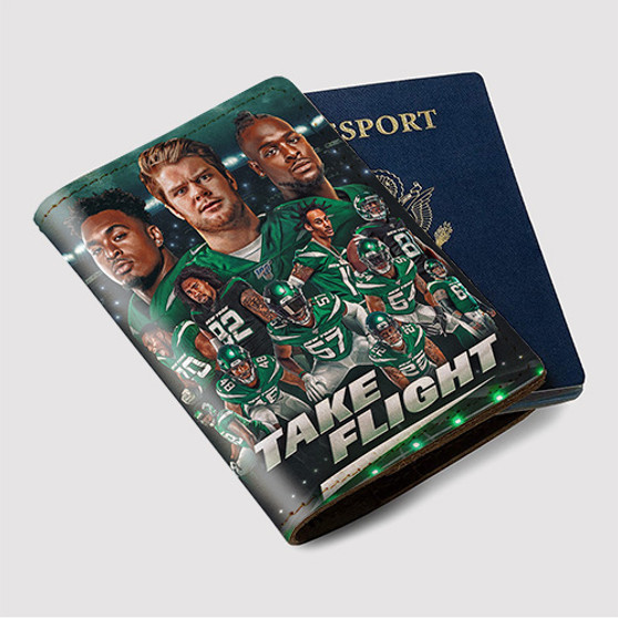 Pastele New York Jets Take Flight Custom Passport Wallet Case With Credit Card Holder Awesome Personalized PU Leather Travel Trip Vacation Baggage Cover