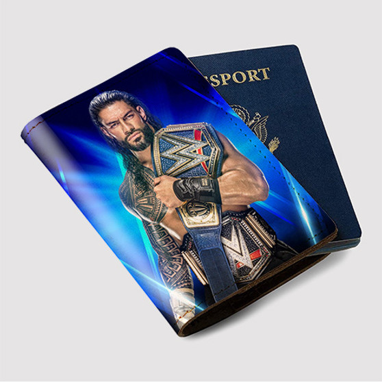 Pastele Roman Reigns WWE Wrestle Mania Custom Passport Wallet Case With Credit Card Holder Awesome Personalized PU Leather Travel Trip Vacation Baggage Cover