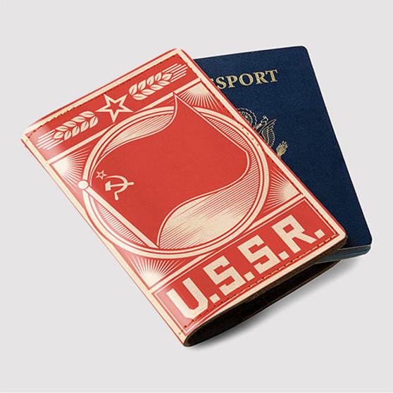 Pastele USSR Poster Custom Passport Wallet Case With Credit Card Holder Awesome Personalized PU Leather Travel Trip Vacation Baggage Cover