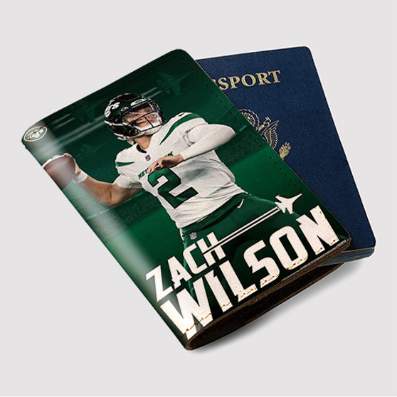 Pastele Zach Wilson New York Jets Custom Passport Wallet Case With Credit Card Holder Awesome Personalized PU Leather Travel Trip Vacation Baggage Cover