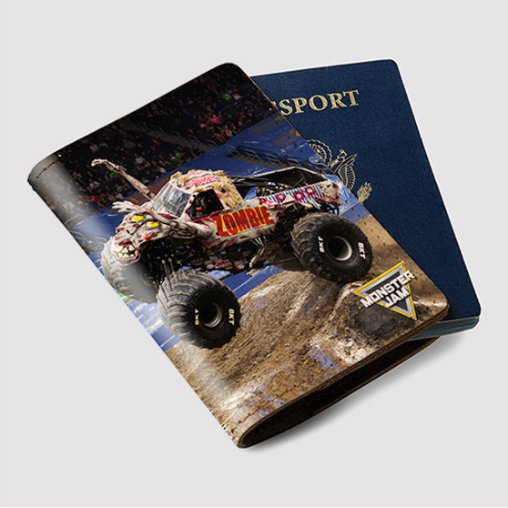 Pastele Zombie Monster Truck Custom Passport Wallet Case With Credit Card Holder Awesome Personalized PU Leather Travel Trip Vacation Baggage Cover