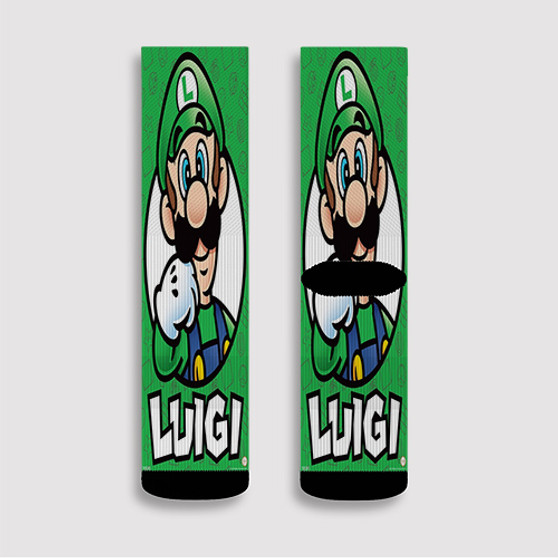 Pastele Luigi Super Mario Bros Nintendo Custom Socks Sublimation Awesome Printed Sports Elite Socks Polyester Cushioned Bottoms Gym Gymnastic Running Yoga School Skatebording Basketball Spandex