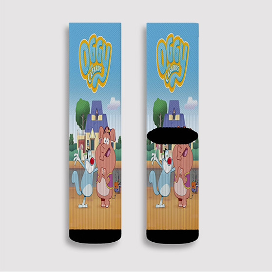 Pastele Oggy and the Cockroaches Next Generation Custom Socks Sublimation Awesome Printed Sports Elite Socks Polyester Cushioned Bottoms Gym Gymnastic Running Yoga School Skatebording Basketball Spandex