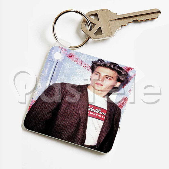 Young Johnny Depp Custom Keychain Key Ring Jewelry Necklaces Pendant Two Sides Key