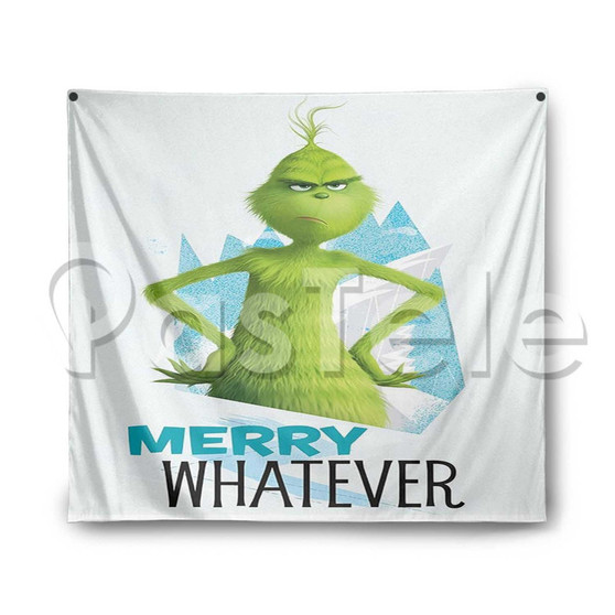 The Grinch Merry Whatever Custom Printed Silk Fabric Tapestry Indoor Wall Decor Hanging Home Art Decorative Wall Painting