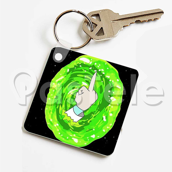 Rick and Morty Middle Finger Custom Personalized Art Keychain Key Ring Jewelry Necklaces Pendant Two Sides