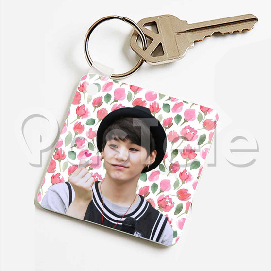 Suga BTS Custom Personalized Art Keychain Key Ring Jewelry Necklaces Pendant Two Sides