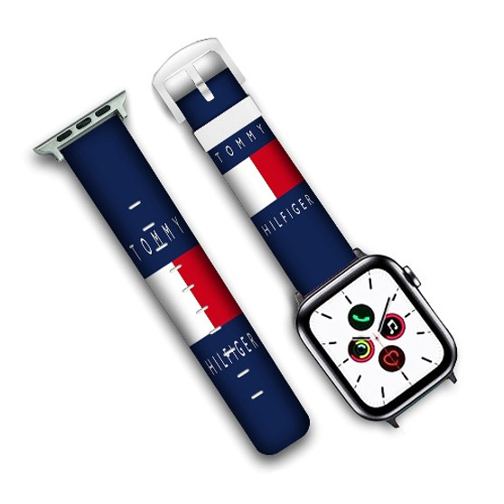 Pastele Tommy Hilfiger Custom Personalized Apple Watch Band Genuine Leather Watch Band Replacement 38mm 40mm 42mm 44mm