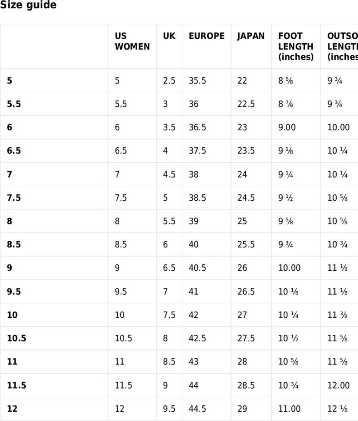 Size Guide