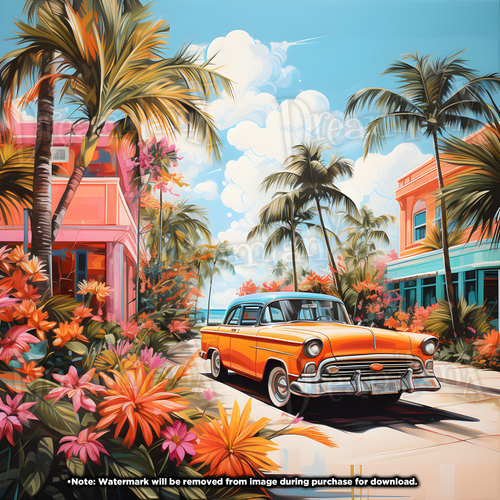 Art Deco Magic: Florida Themed Artwork with Automotive Flair