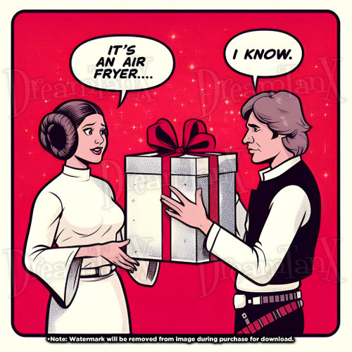 Leia presents Han with a gift, exclaiming "It's an air fryer...", to which Han confidently replies, "I know."