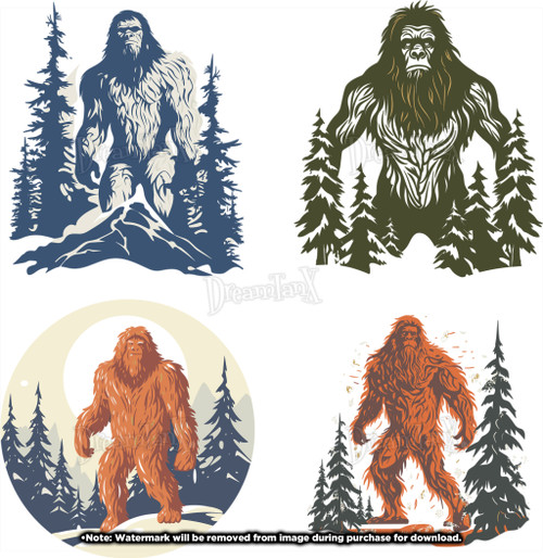 Bigfoot: Intriguing and captivating illustrations of enigmatic Bigfoot encounters - Set Of 4.
