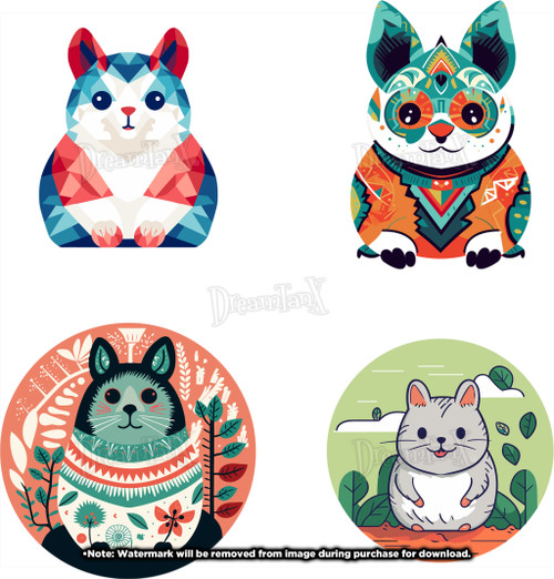 Chinchilla: Cute and furry chinchilla illustrations capturing their playful nature - Set Of 4.