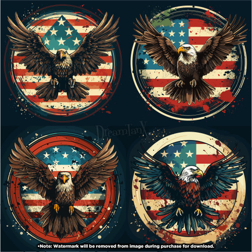 Eagle American Flag: Patriotic and powerful eagle illustrations with the American flag - Set Of 4.
