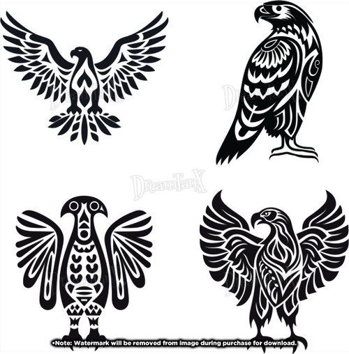 Eagles - Eskimo Inspired Art: Striking and culturally rich eagle illustrations inspired by Eskimo art - Set Of 4.