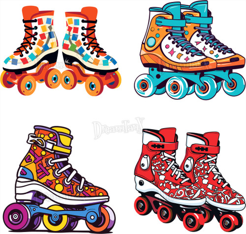 Roller Skates: Retro and groovy roller skate illustrations, taking you back in time - Set Of 4.