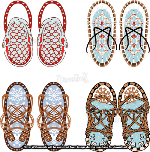 Snow Shoes: Winter-ready and sturdy snowshoe illustrations, ideal for snowy designs - Set Of 4.