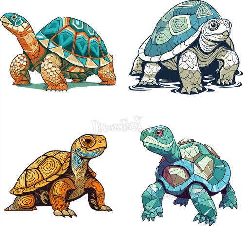 Tortoise: Wise and resilient tortoise illustrations, embodying strength and longevity - Set Of 4.