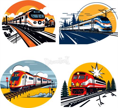 Train: Powerful and iconic train illustrations, capturing the spirit of travel and adventure - Set Of 4.