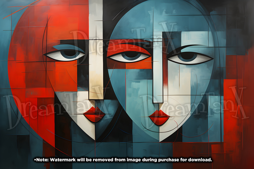 Dynamic Cubist Vision: Faces in Red and Blue 4