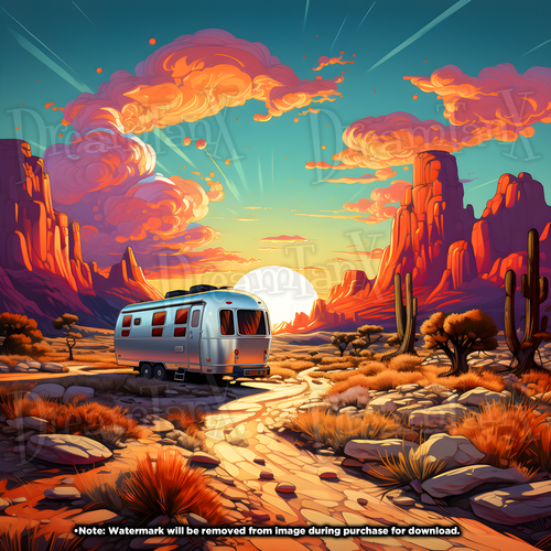 Desert Wanderer: Airstream Camper Amidst Mesas and Cacti