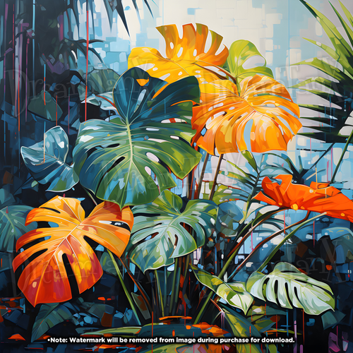 Lush Monstera Paradise: Impressionistic Leaves in Jungle Setting