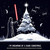 Digital illustration of Darth Vader from Star Wars, using his red lightsaber to light a cosmic Christmas tree, with trooper ornaments and TIE fighters in the background against a starry night.