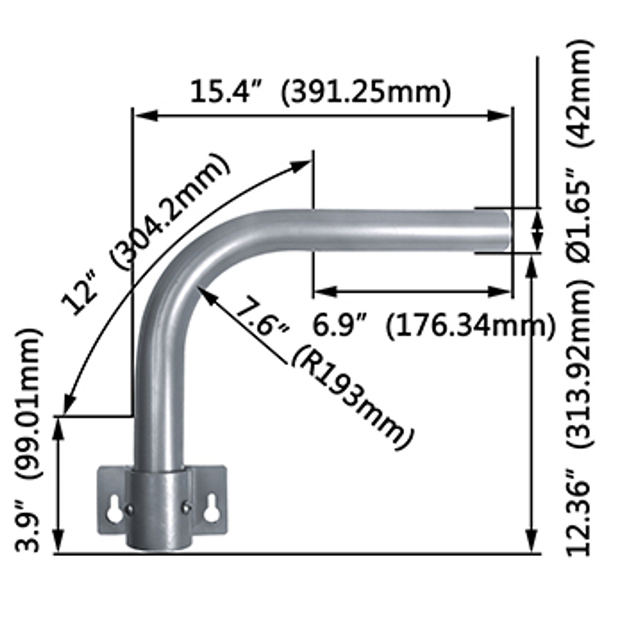 Round Pole Adapter and Support for Wood poles and Walls, Dimensions