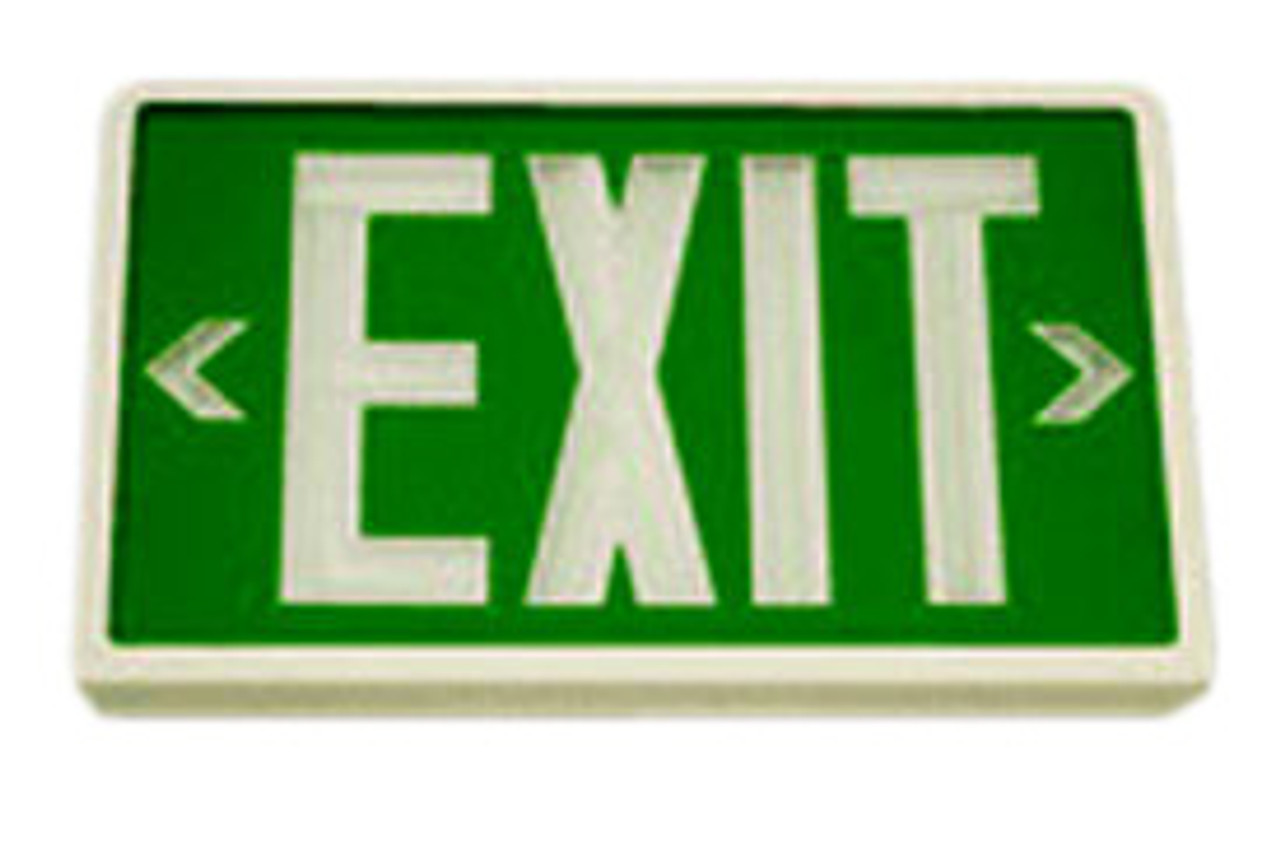 Betalux Self Luminous Exit Sign 20 year Green Double Face White Housing