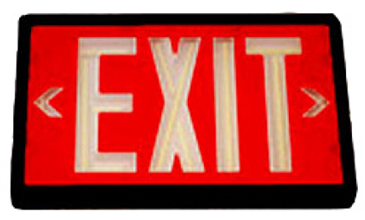 Betalux Self Luminous Exit Sign 20 year Red Double Face Black Housing