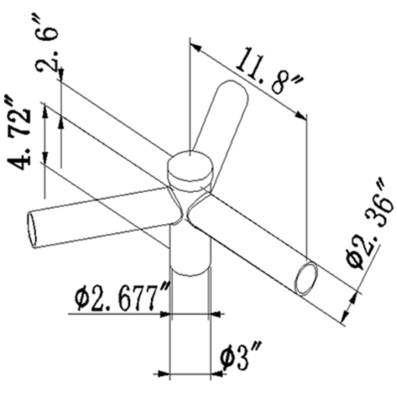 Tenon Adapter, Pole Tenon Spoke Triple Bracket, 120 Degree Arms, LED Street Light, Shoebox Parking Light, Parking Lot Pole Bracket